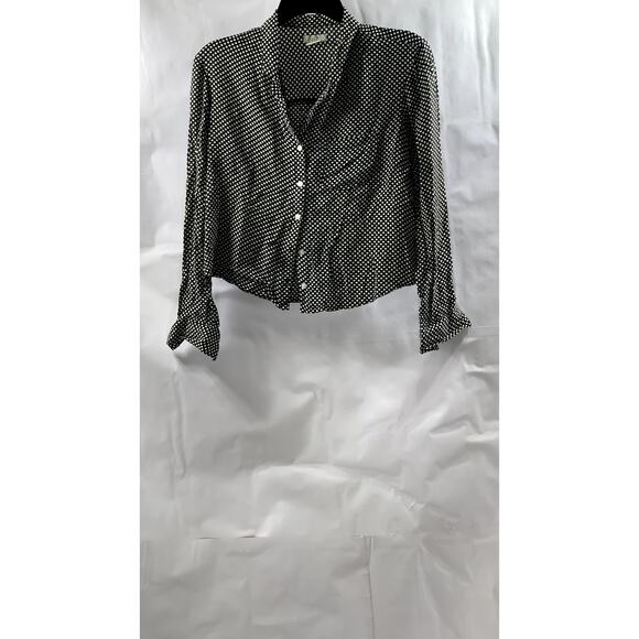 COOPERATIVE Women’s Black-White Polka Dot Long Sleeve Button-Up Top SZ XS - Picture 1 of 10